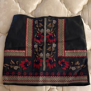 Romeo & Juliet Couture Black Mini Skirt with Red & Gold Floral Embroidery